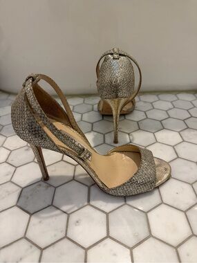 Jimmy Choo Gold Glitter Open-Toe Slingback Heels
